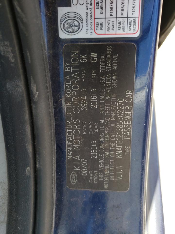 Photo 10 from auction – 2008 KIA SPECTRA with VIN KNAFE121285502270