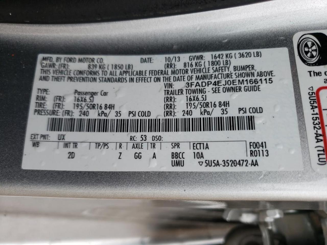 Foto 10 de la subasta – 2014 FORD FIESTA SE con VIN 3FADP4EJ0EM166115