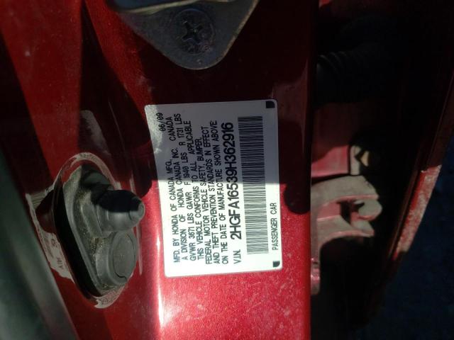 Photo 10 from auction – 2009 HONDA CIVIC LX with VIN 2HGFA16539H362916