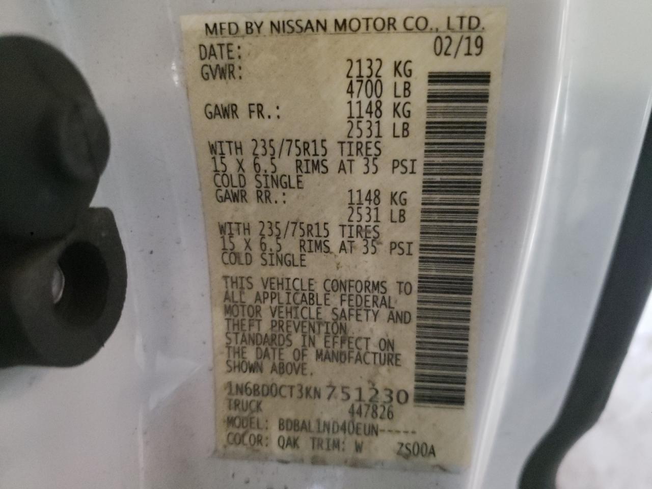Photo 10 from auction – 2019 NISSAN FRONTIER S with VIN 1N6BD0CT3KN751230