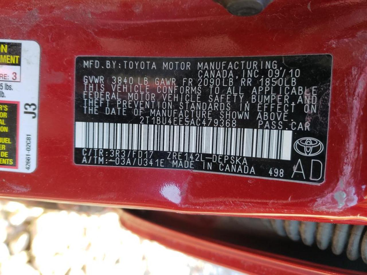 Zdjęcie 10 z aukcji – 2010 TOYOTA COROLA z VIN 2T1BU4EE5AC479368