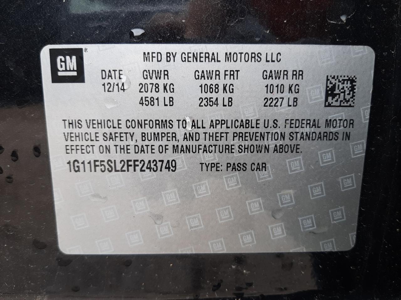Photo 10 from auction – 2015 CHEVROLET MALIBU LTZ with VIN 1G11F5SL2FF243749