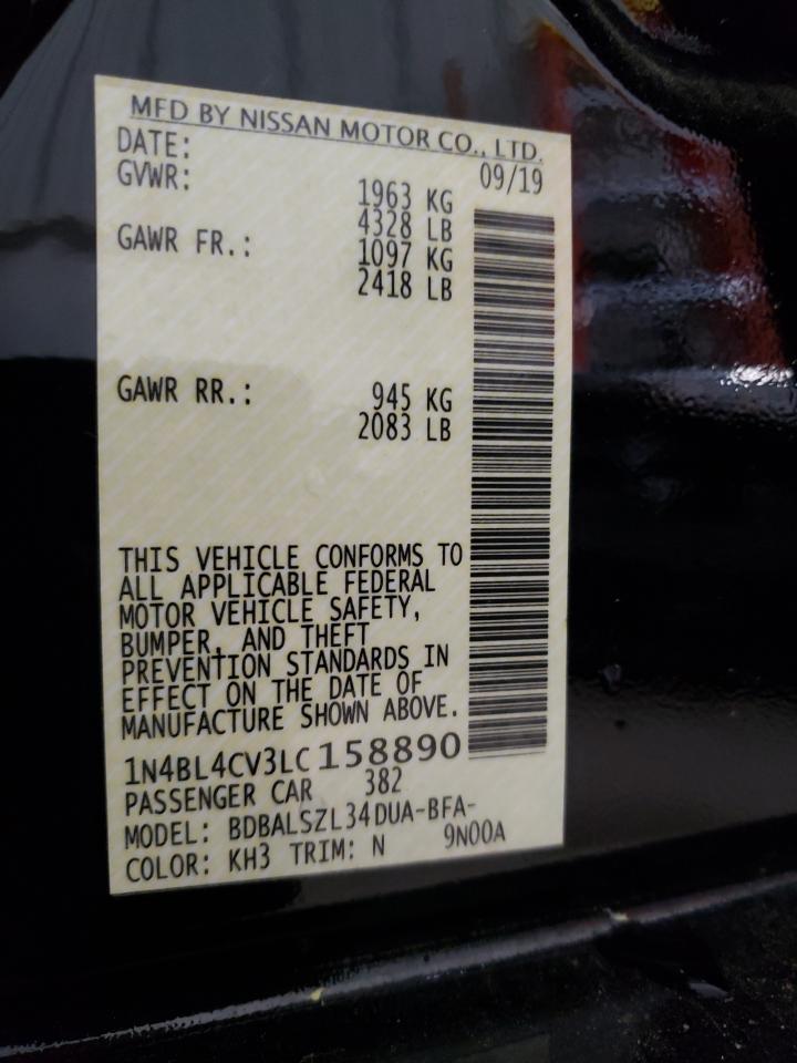 Photo 10 from auction – 2020 NISSAN ALTIMA SR with VIN 1N4BL4CV3LC158890