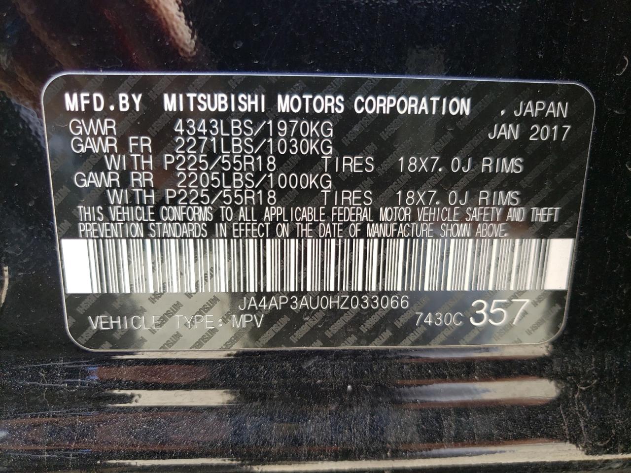 Photo 10 from auction – 2017 MITSUBISHI OUTLANDER with VIN JA4AP3AU0HZ033066