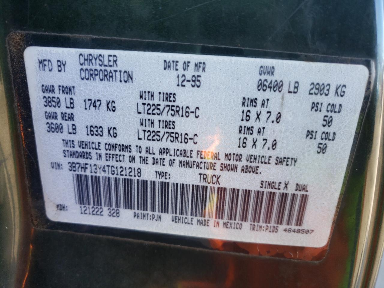 Photo 10 from auction – 1996 DODGE RAM 1500 with VIN 3B7HF13Y4TG121218
