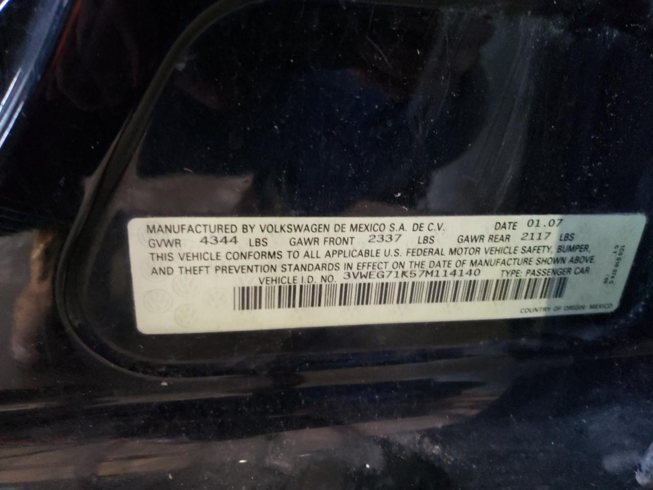 Photo 10 from auction – 2007 VOLKSWAGEN JETTA WOLF with VIN 3VWEG71K57M114140