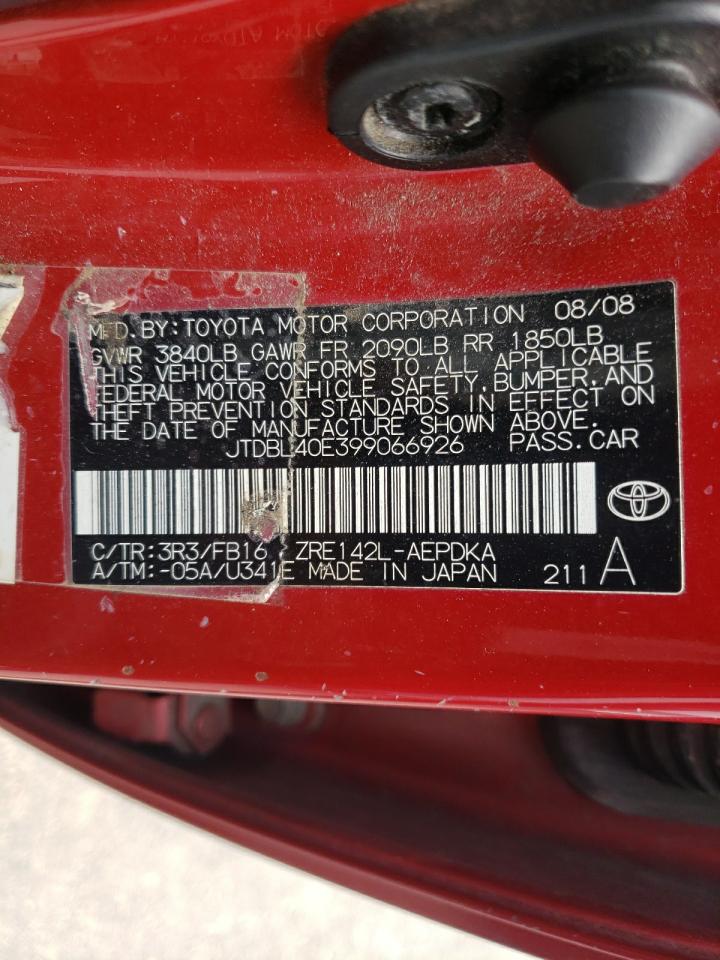 Photo 10 from auction – 2009 TOYOTA COROLLA with VIN JTDBL40E399066926