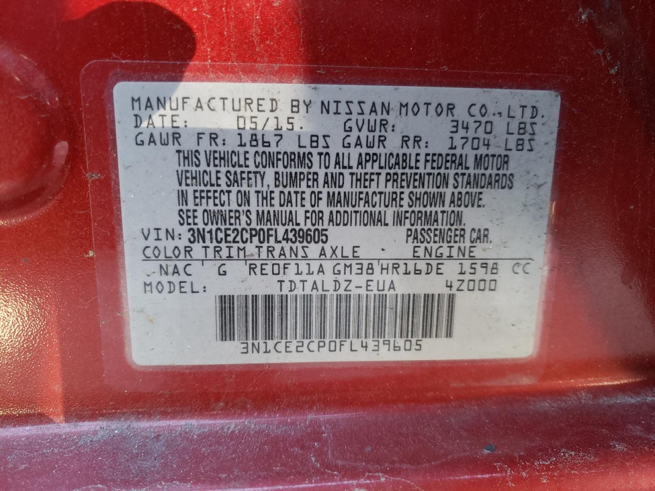 Photo 10 from auction – 2015 NISSAN VERSA NOTE with VIN 3N1CE2CP0FL439605