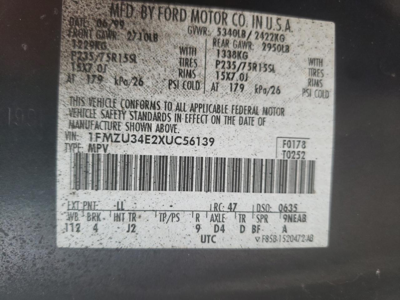 Photo 10 from auction – 1999 FORD EXPLORER with VIN 1FMZU34E2XUC56139