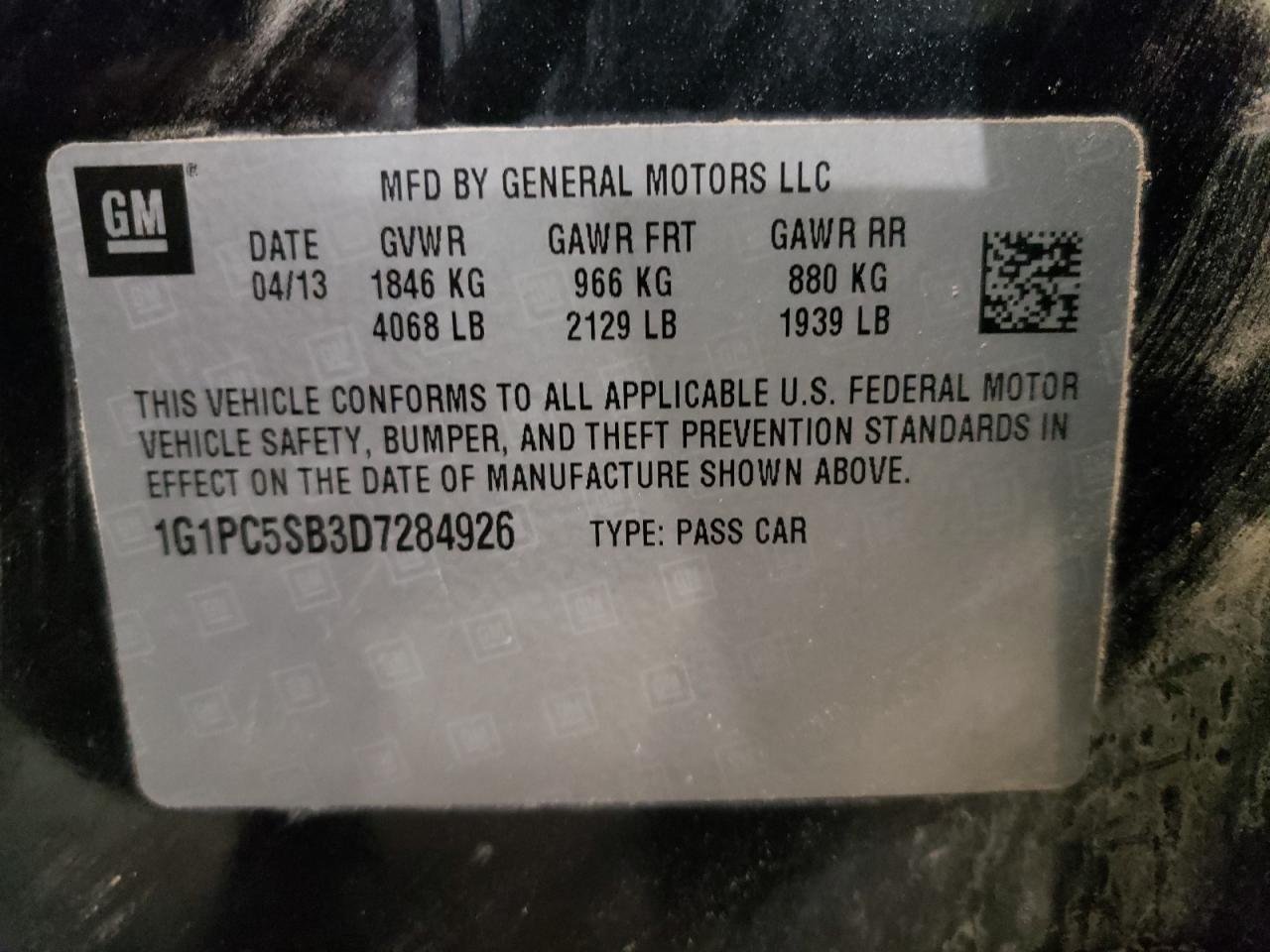 Photo 10 from auction – 2013 CHEVROLET CRUZE LT with VIN 1G1PC5SB3D7284926