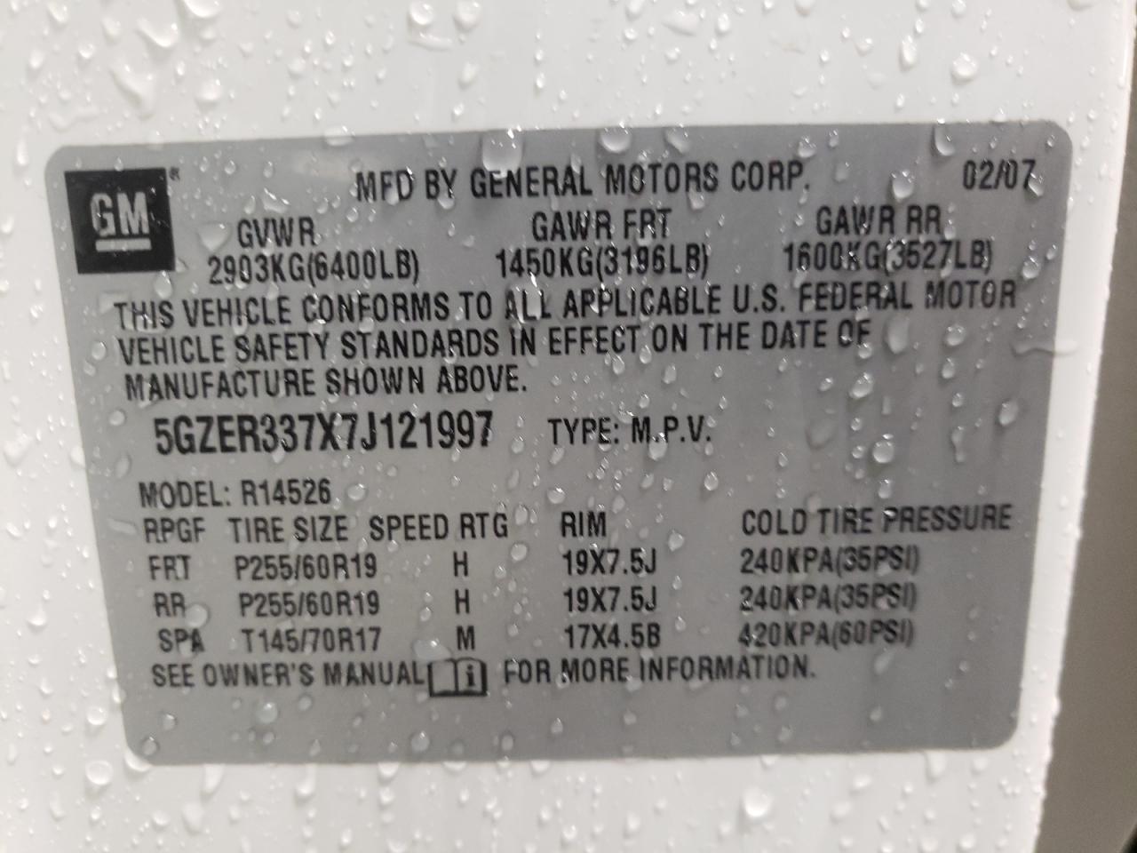 Zdjęcie 10 z aukcji – 2007 SATURN OUTLOOK SP z VIN 5GZER337X7J121997