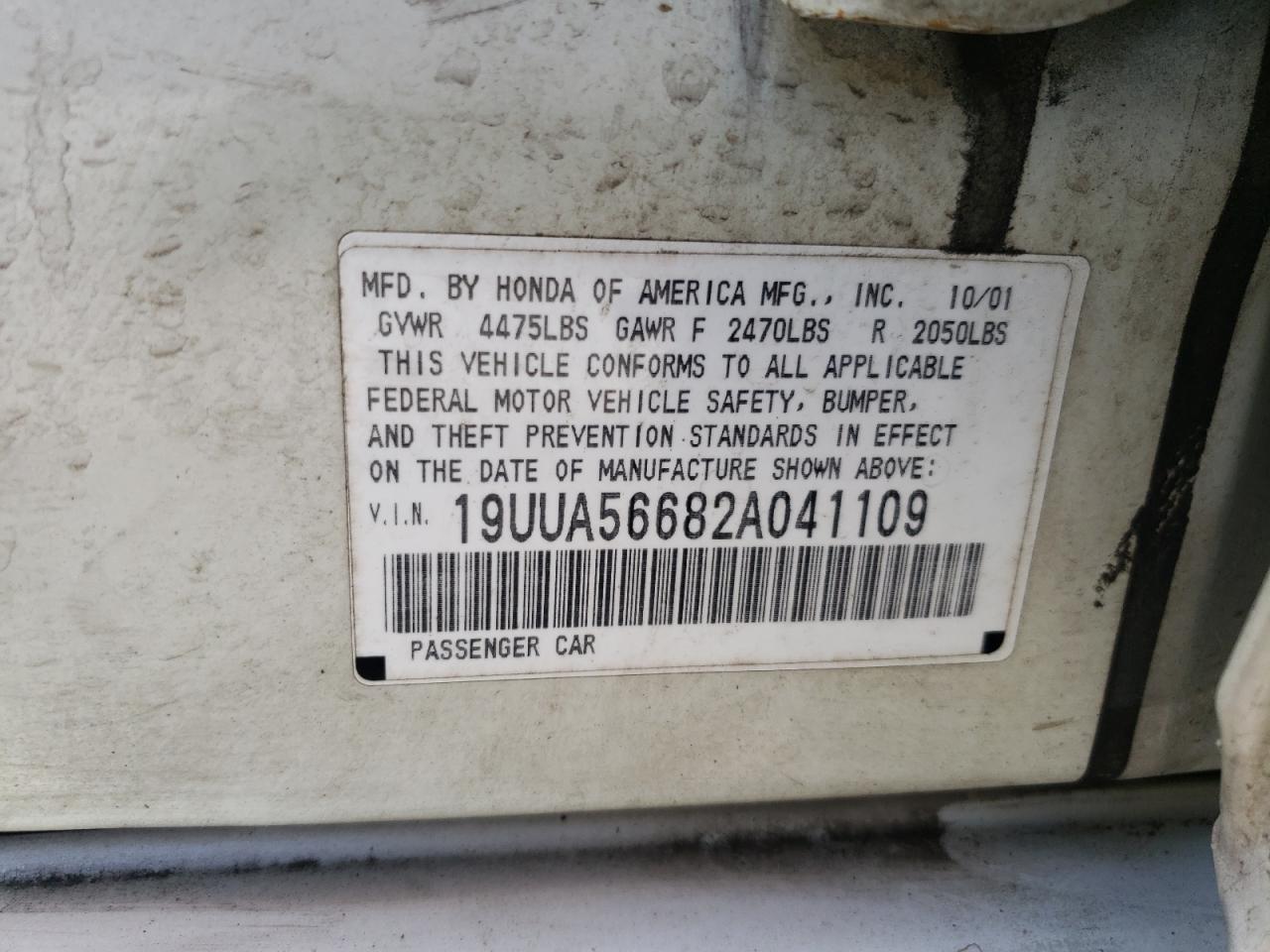 Photo 10 from auction – 2002 ACURA 3.2 TL with VIN 19UUA56682A041109