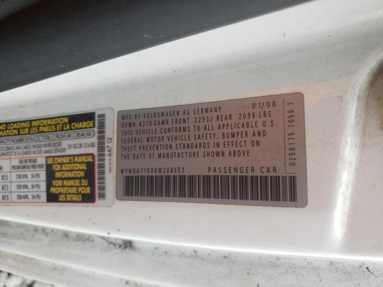 Photo 10 from auction – 2008 VOLKSWAGEN RABBIT with VIN WVWBA71KX8W208653