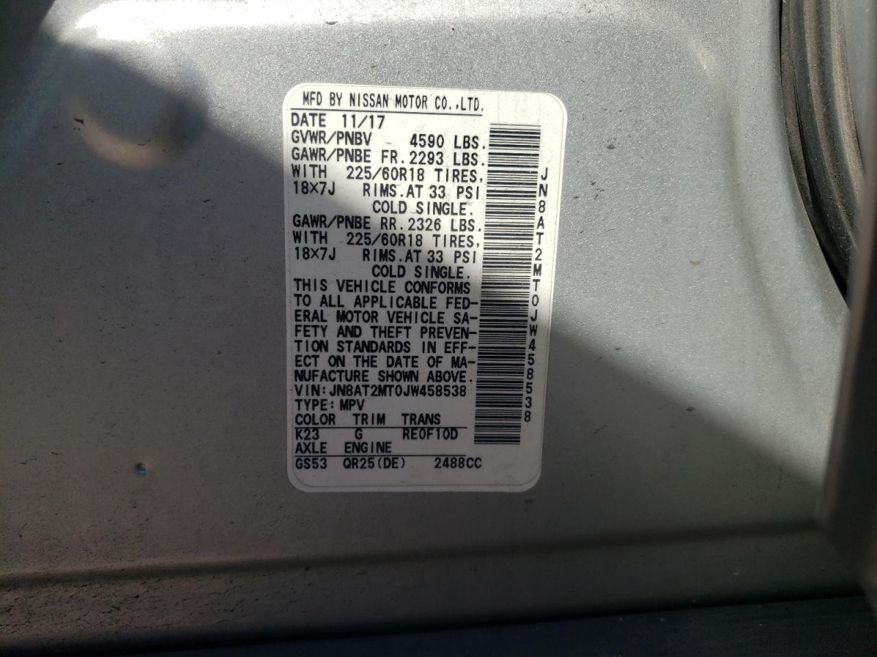 Photo 10 from auction – 2018 NISSAN ROGUE S with VIN JN8AT2MT0JW458538