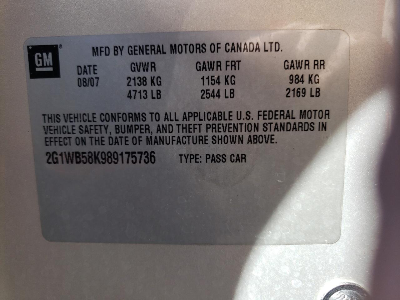 Photo 10 from auction – 2008 CHEVROLET IMPALA LS with VIN 2G1WB58K989175736