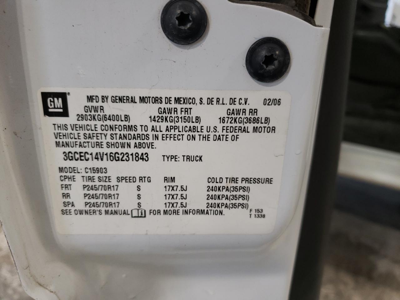 Photo 10 from auction – 2006 CHEVROLET SILVERADO with VIN 3GCEC14V16G231843
