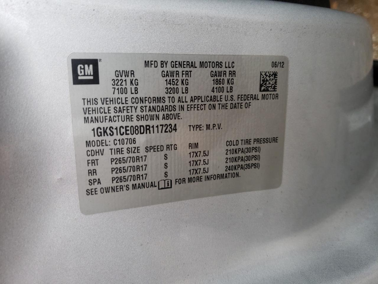 Photo 10 from auction – 2013 GMC YUKON SLT with VIN 1GKS1CE08DR117234