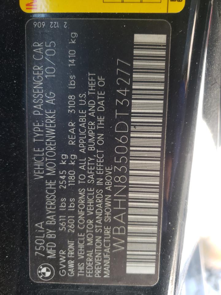 Photo 10 from auction – 2006 BMW 750 LI with VIN WBAHN83506DT34277