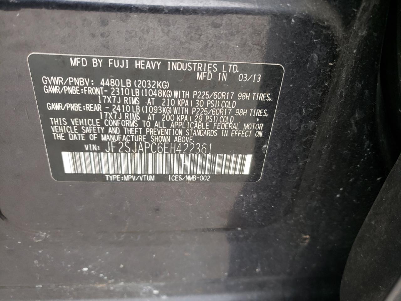 Photo 10 from auction – 2014 SUBARU FORESTER 2 with VIN JF2SJAPC6EH422361