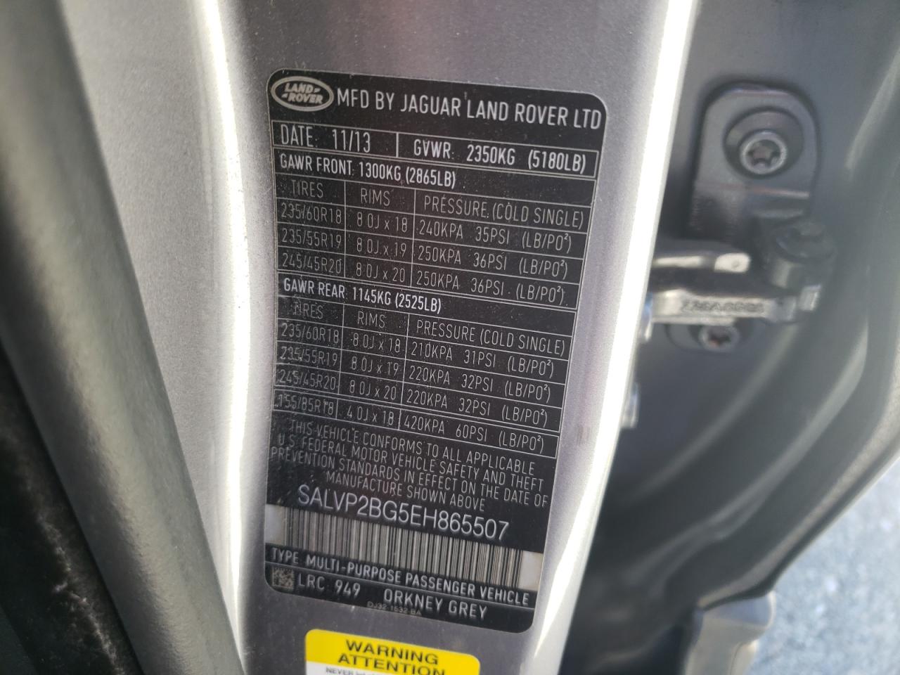 Photo 10 from auction – 2014 LAND ROVER RANGE ROVE with VIN SALVP2BG5EH865507