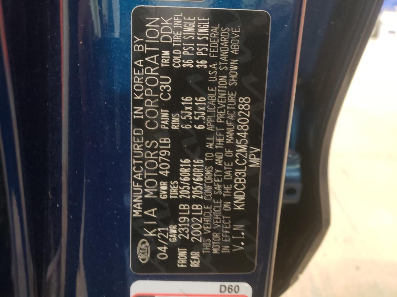 Photo 10 from auction – 2021 KIA NIRO LX with VIN KNDCB3LC2M5480288