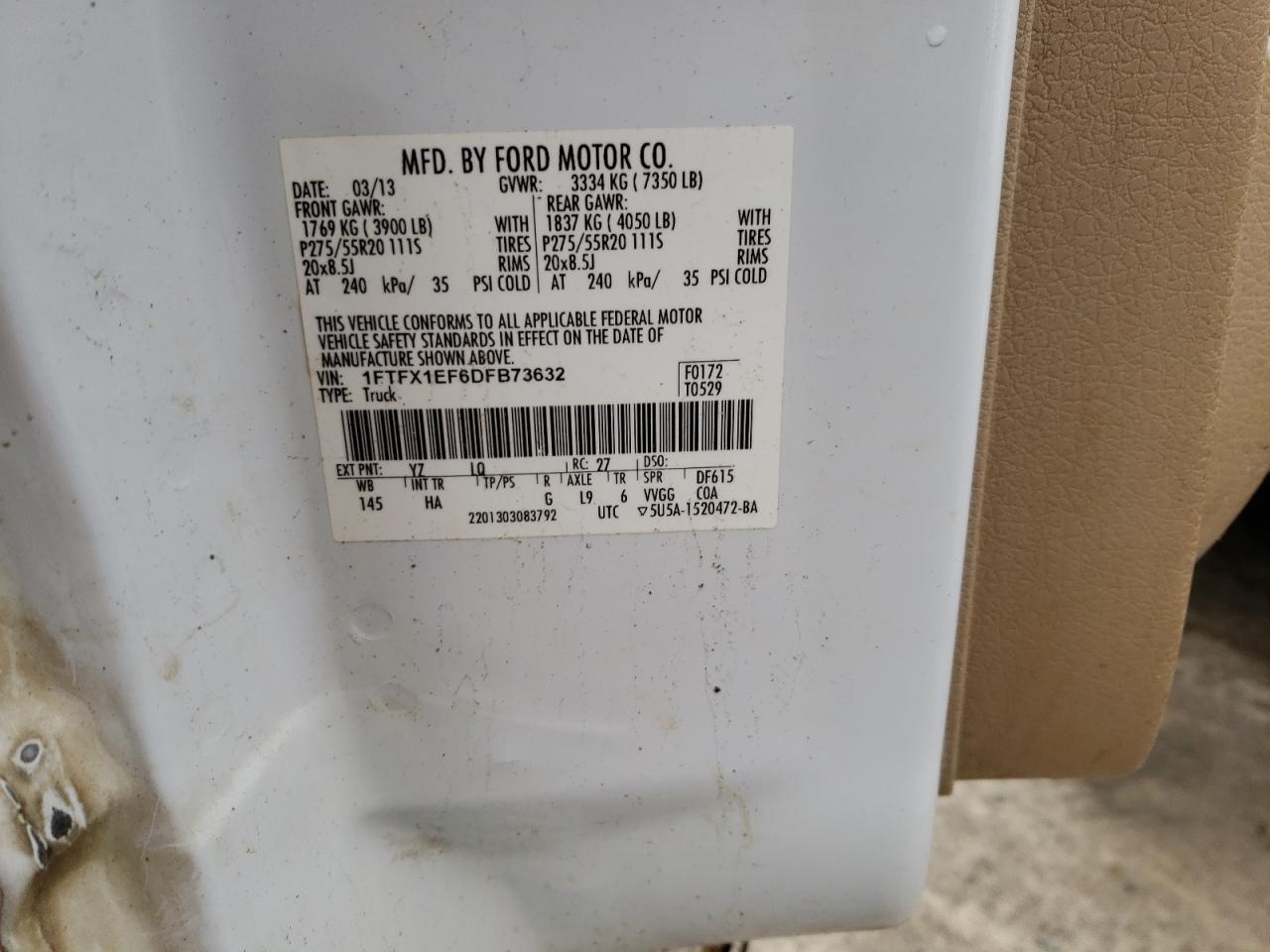 Photo 10 from auction – 2013 FORD F150 SUPER with VIN 1FTFX1EF6DFB73632