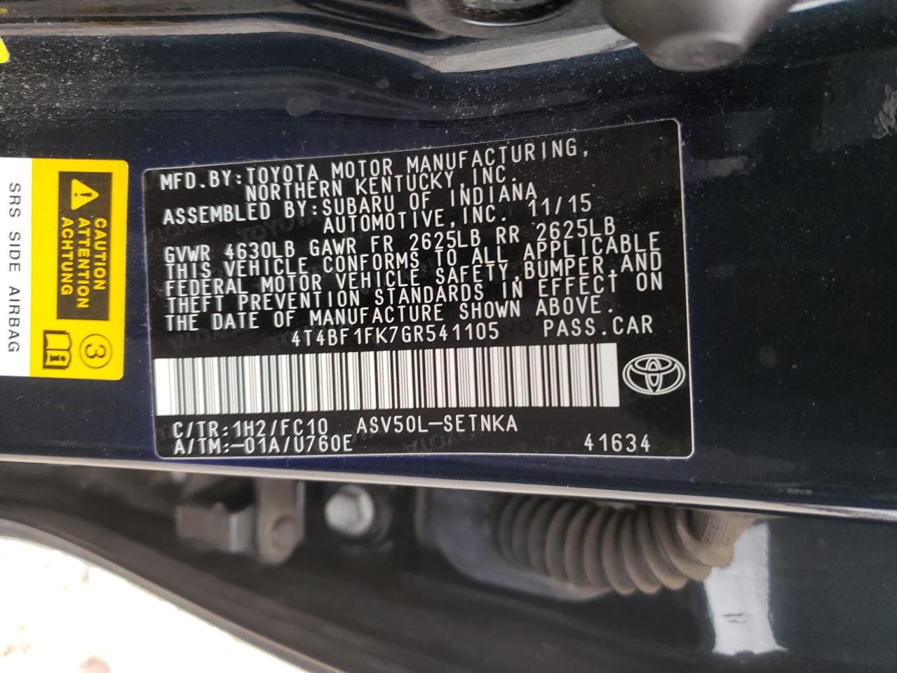 Photo 10 from auction – 2016 TOYOTA CAMRY LE with VIN 4T4BF1FK7GR541105