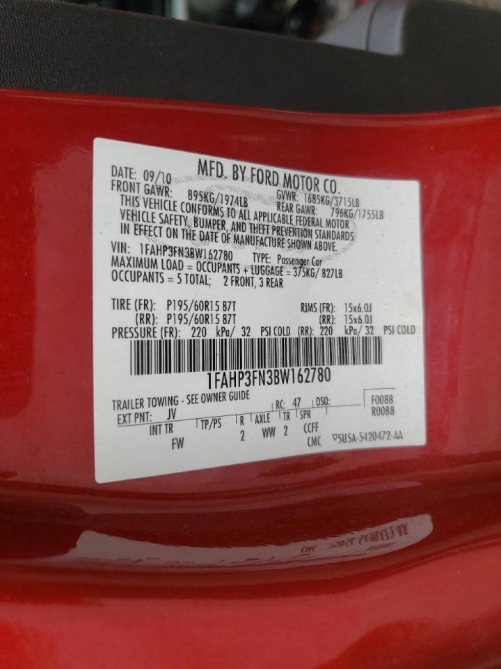 Photo 10 from auction – 2011 FORD FOCUS SE with VIN 1FAHP3FN3BW162780