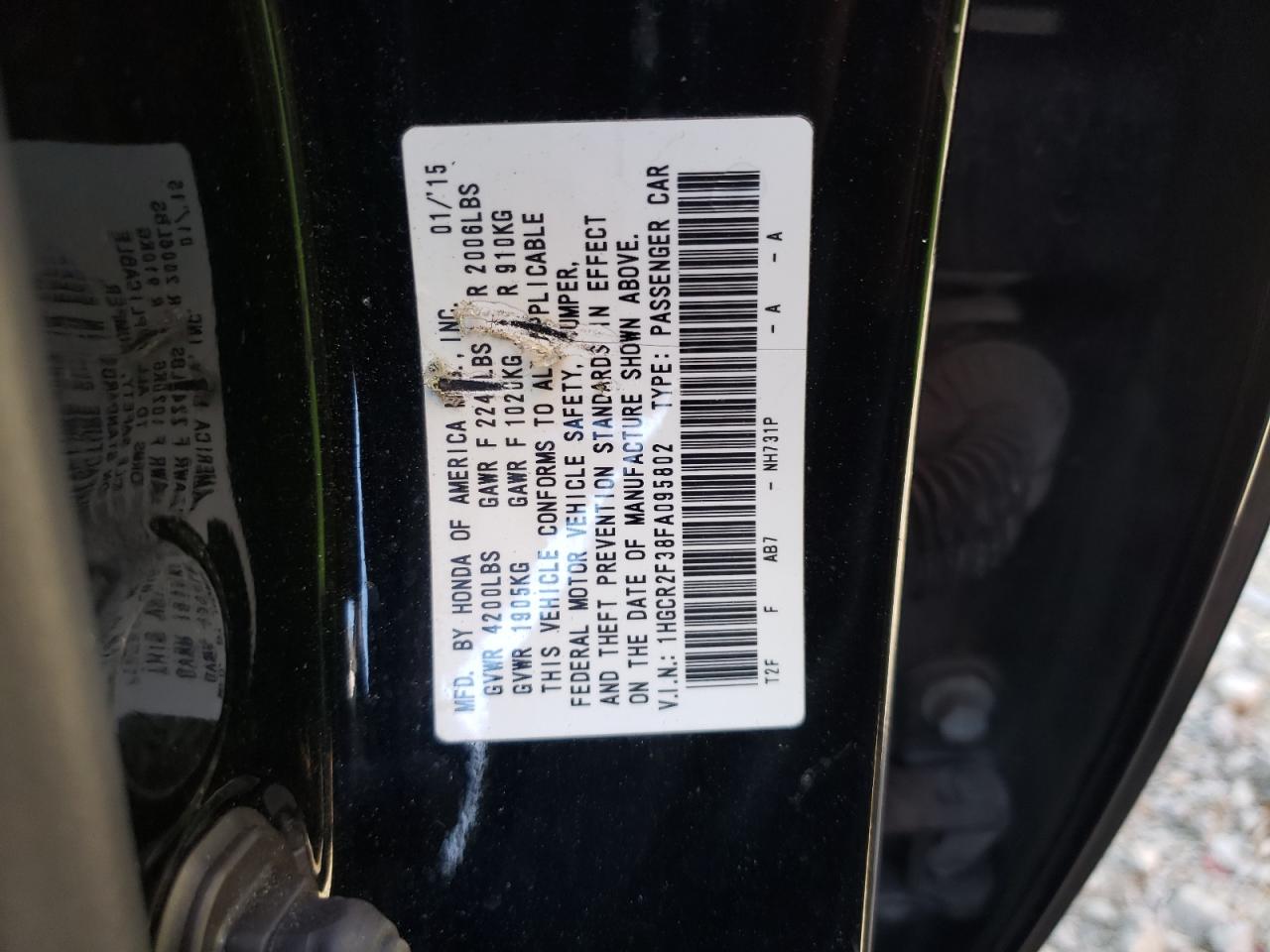 Photo 10 from auction – 2015 HONDA ACCORD LX with VIN 1HGCR2F38FA095802