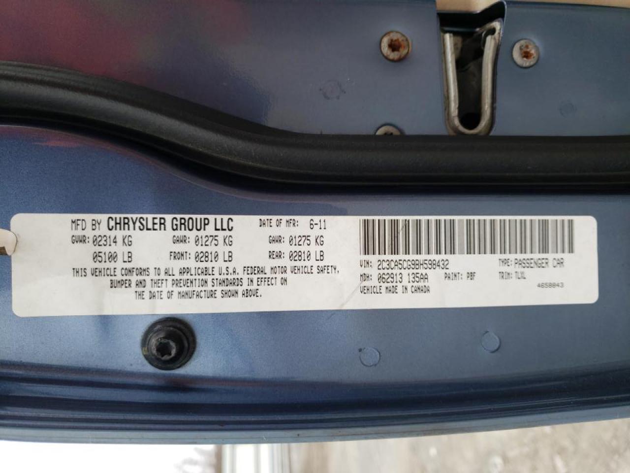 Photo 10 from auction – 2011 CHRYSLER 300 LIMITE with VIN 2C3CA5CG9BH598432