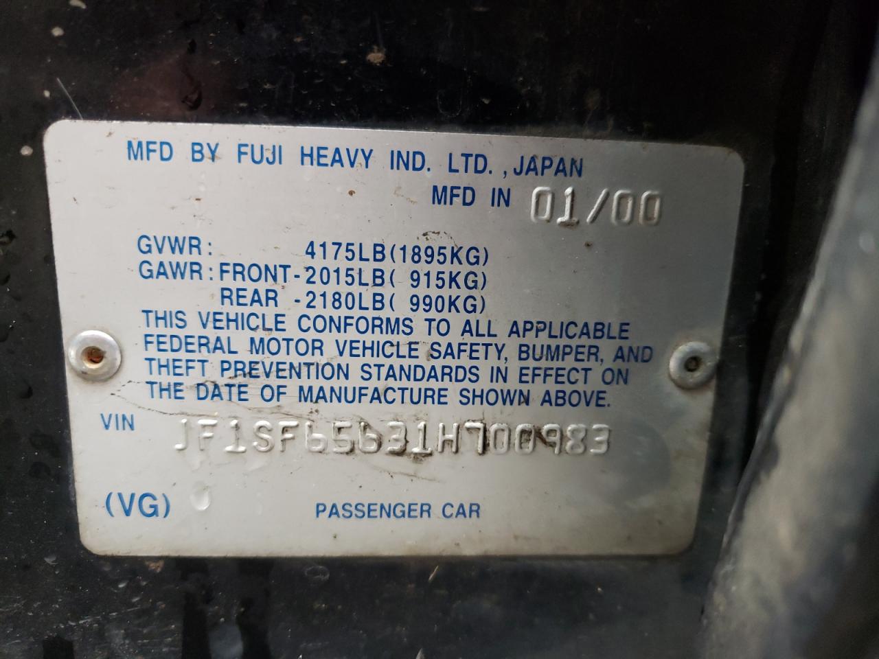 Photo 10 from auction – 2001 SUBARU FORESTER S with VIN JF1SF65631H700983