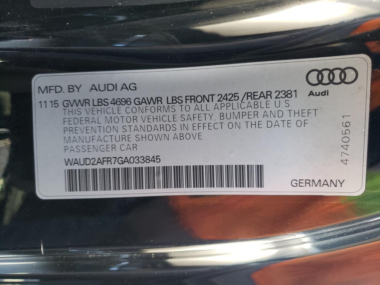 Photo 10 from auction – 2016 AUDI A5 PREMIUM with VIN WAUD2AFR7GA033845