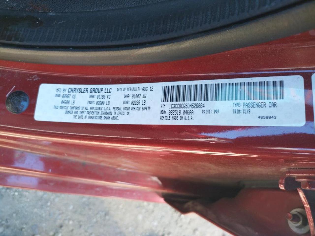 Photo 10 from auction – 2013 CHRYSLER 200 LIMITE with VIN 1C3CCBCG5DN526064