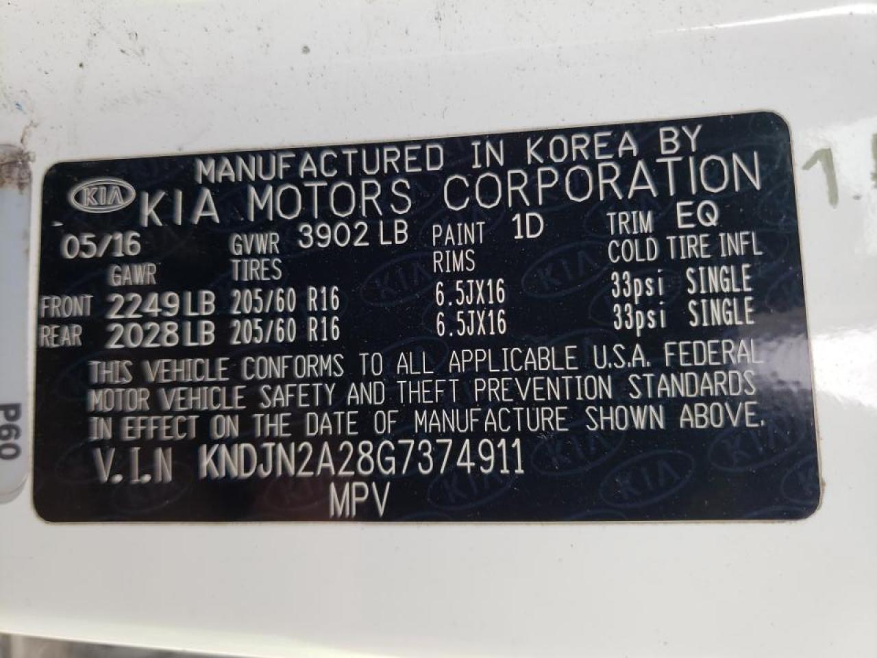 Photo 10 from auction – 2016 KIA SOUL with VIN KNDJN2A28G7374911