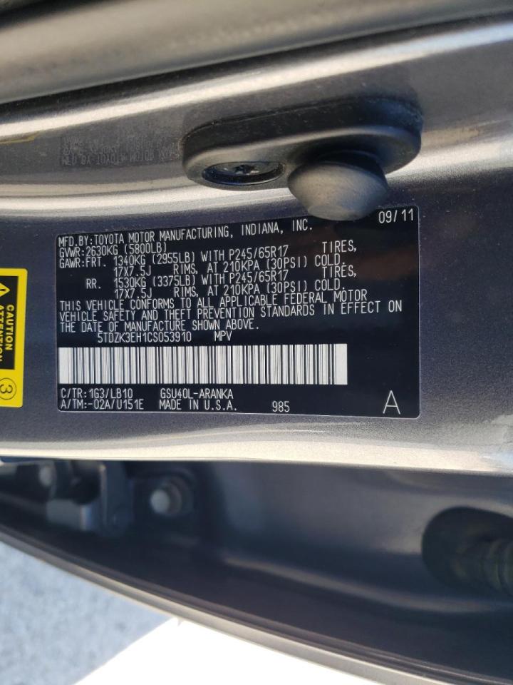 Photo 10 from auction – 2012 TOYOTA HIGHLANDER with VIN 5TDZK3EH1CS053910