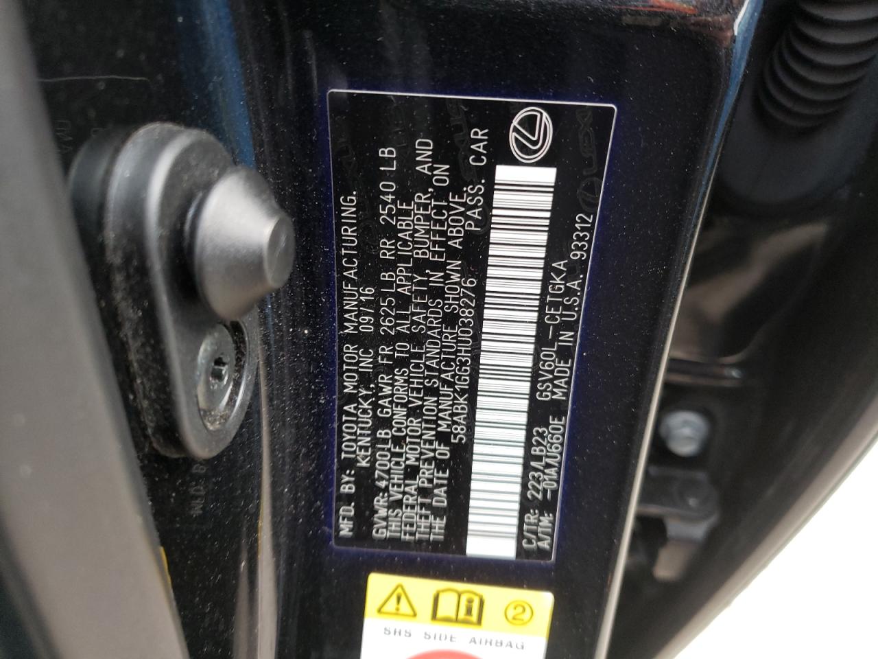 Photo 10 from auction – 2017 LEXUS ES 350 with VIN 58ABK1GG3HU038276