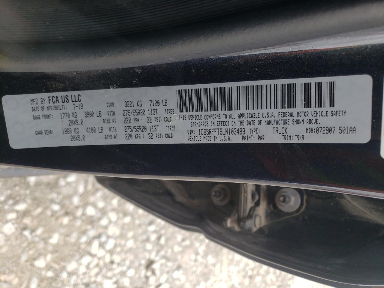 Photo 10 from auction – 2020 RAM 1500 BIG H with VIN 1C6SRFFT9LN103483