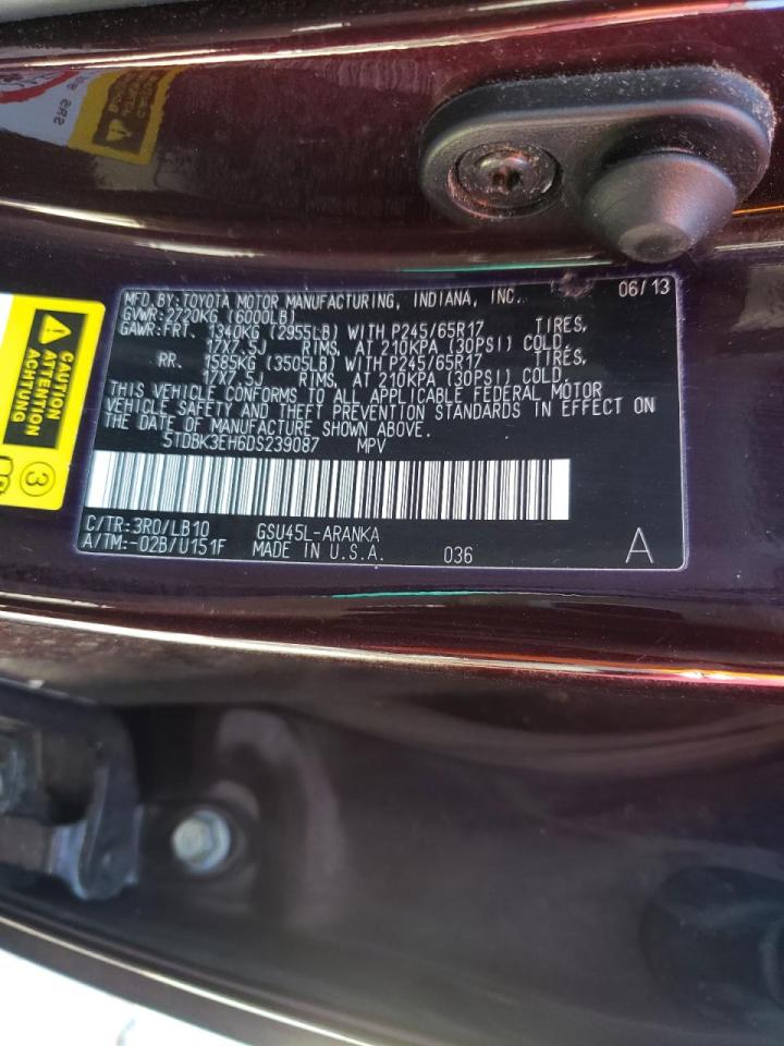 Photo 10 from auction – 2013 TOYOTA HIGHLANDER with VIN 5TDBK3EH6DS239087