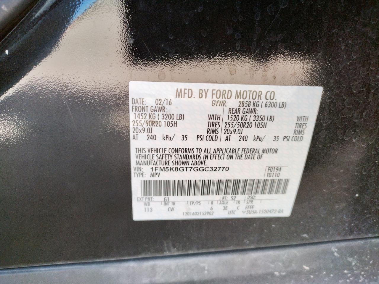 Photo 10 from auction – 2016 FORD EXPLORER S with VIN 1FM5K8GT7GGC32770