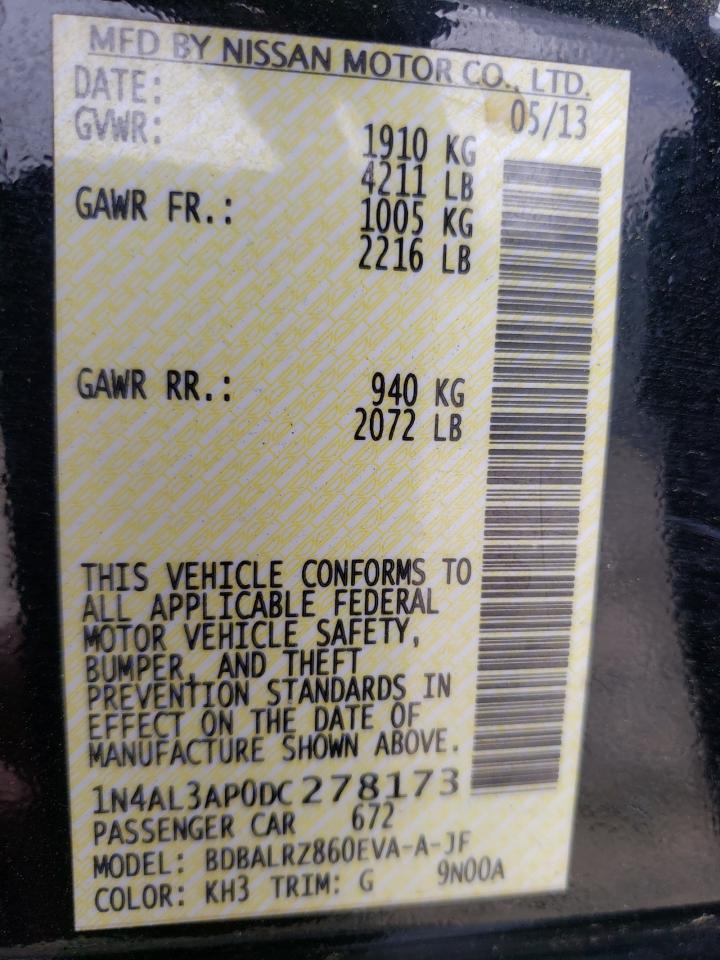 Photo 10 from auction – 2013 NISSAN ALTIMA 2.5 with VIN 1N4AL3AP0DC278173