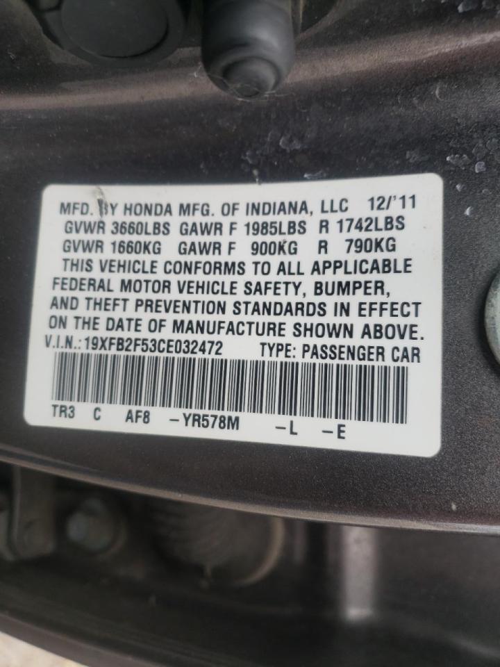Photo 10 from auction – 2012 HONDA CIVIC LX with VIN 19XFB2F53CE032472