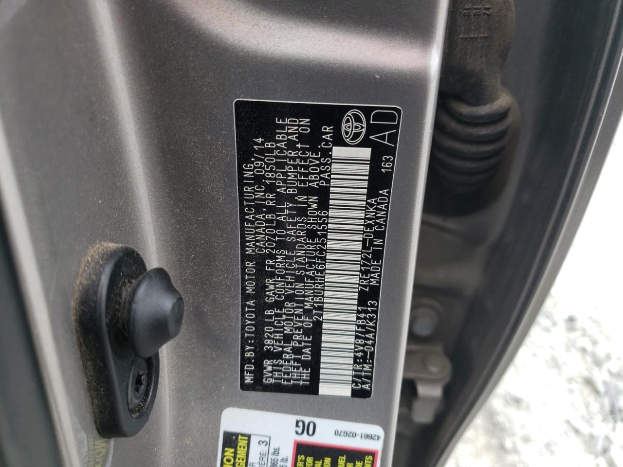 Photo 10 from auction – 2015 TOYOTA COROLLA LE with VIN 2T1BURHE6FC251556