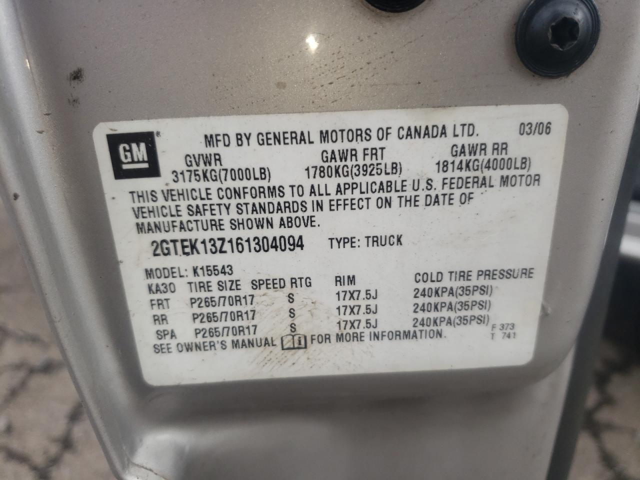 Photo 10 from auction – 2006 GMC NEW SIERRA with VIN 2GTEK13Z161304094