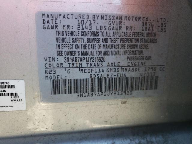 Photo 10 from auction – 2018 NISSAN SENTRA S with VIN 3N1AB7AP1JY215920