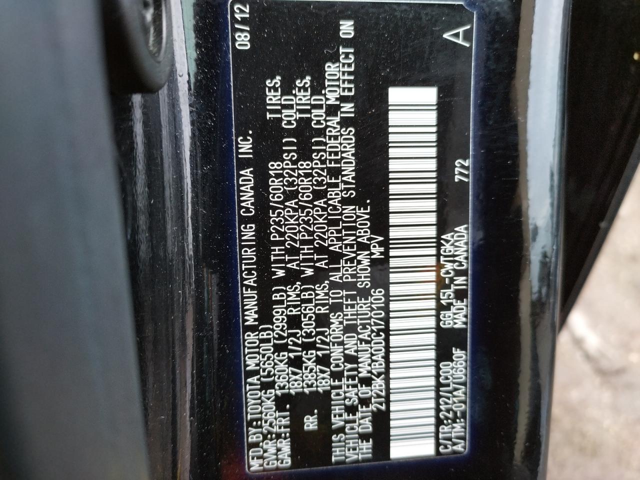 Photo 10 from auction – 2013 LEXUS RX 350 BAS with VIN 2T2BK1BA0DC170106