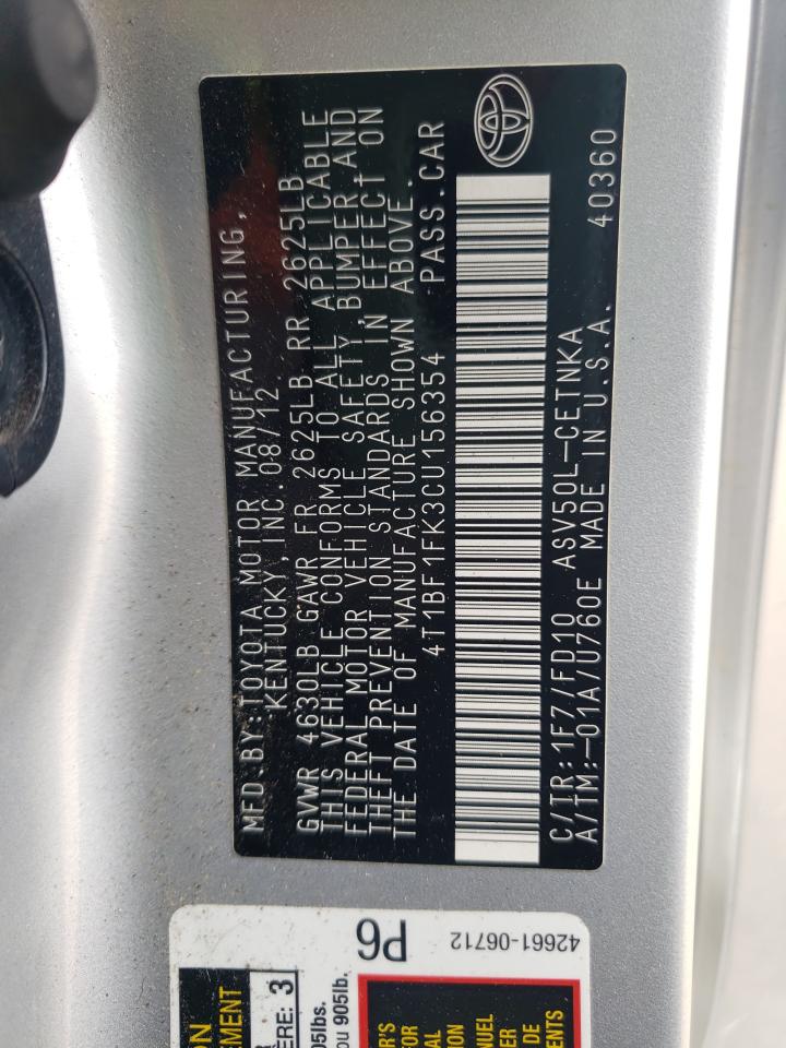 Photo 10 from auction – 2012 TOYOTA CAMRAY with VIN 4T1BF1FK3CU156354