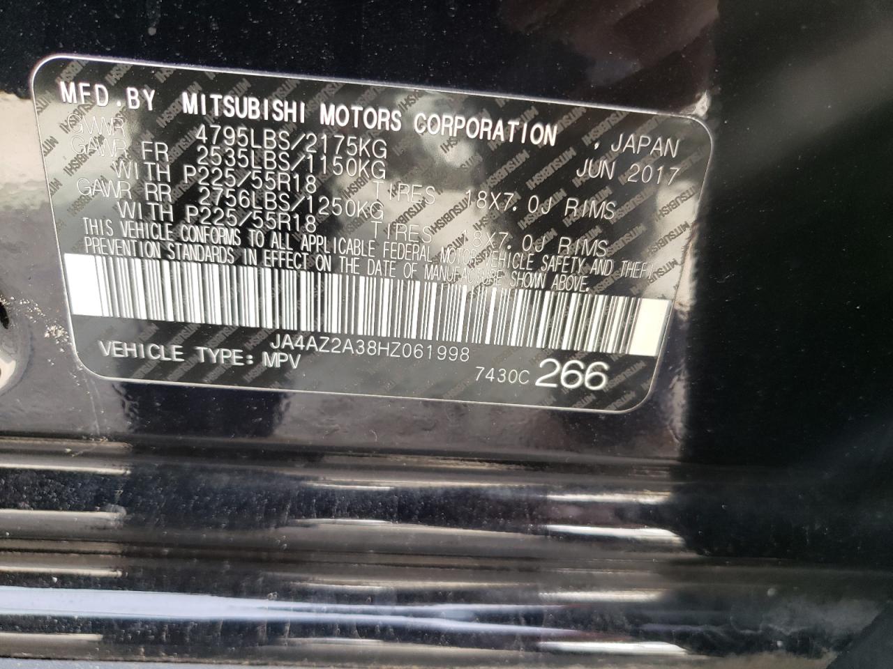 Photo 10 from auction – 2017 MITSUBISHI OUTLANDER with VIN JA4AZ2A38HZ061998