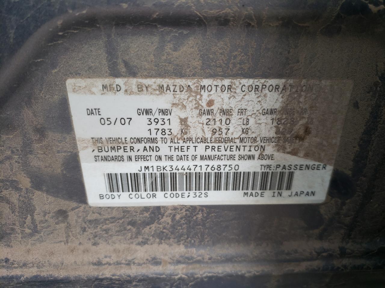 Photo 10 from auction – 2007 MAZDA 3 HATCHBAC with VIN JM1BK344471768750
