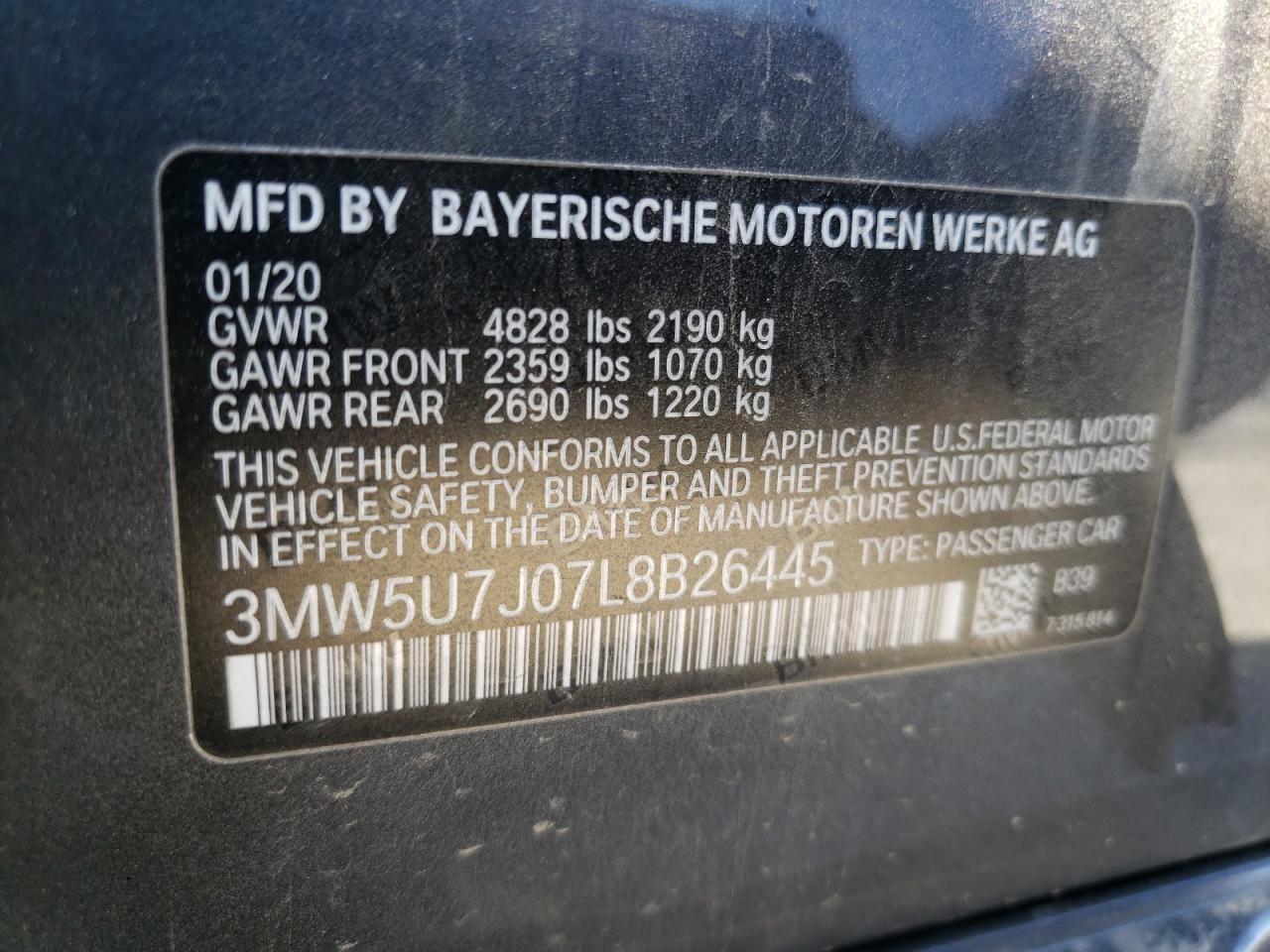Photo 10 from auction – 2020 BMW M340I with VIN 3MW5U7J07L8B26445