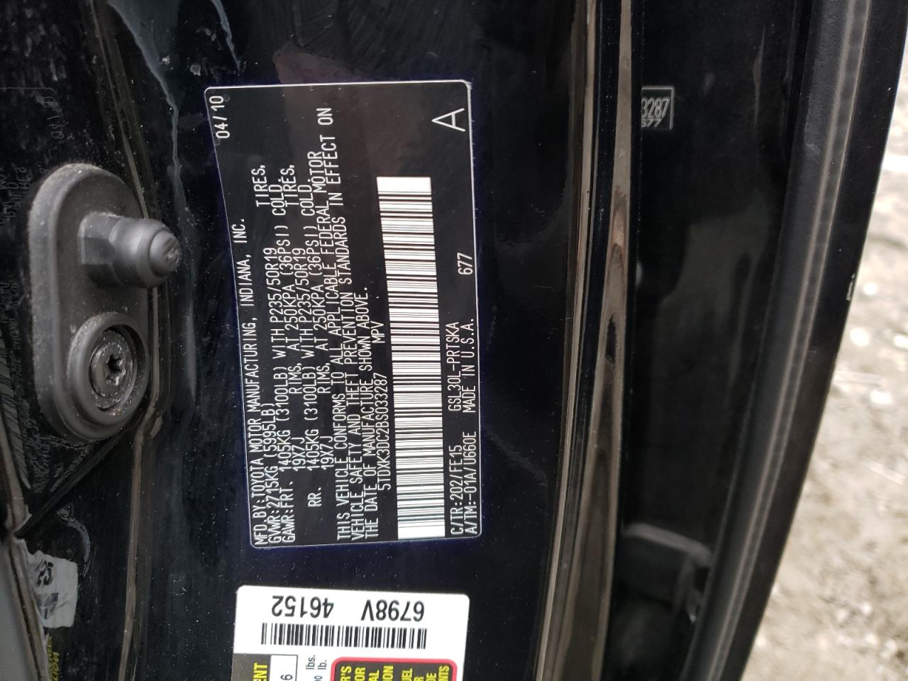 Photo 10 from auction – 2011 TOYOTA SIENNA SPO with VIN 5TDXK3DC2BS033287